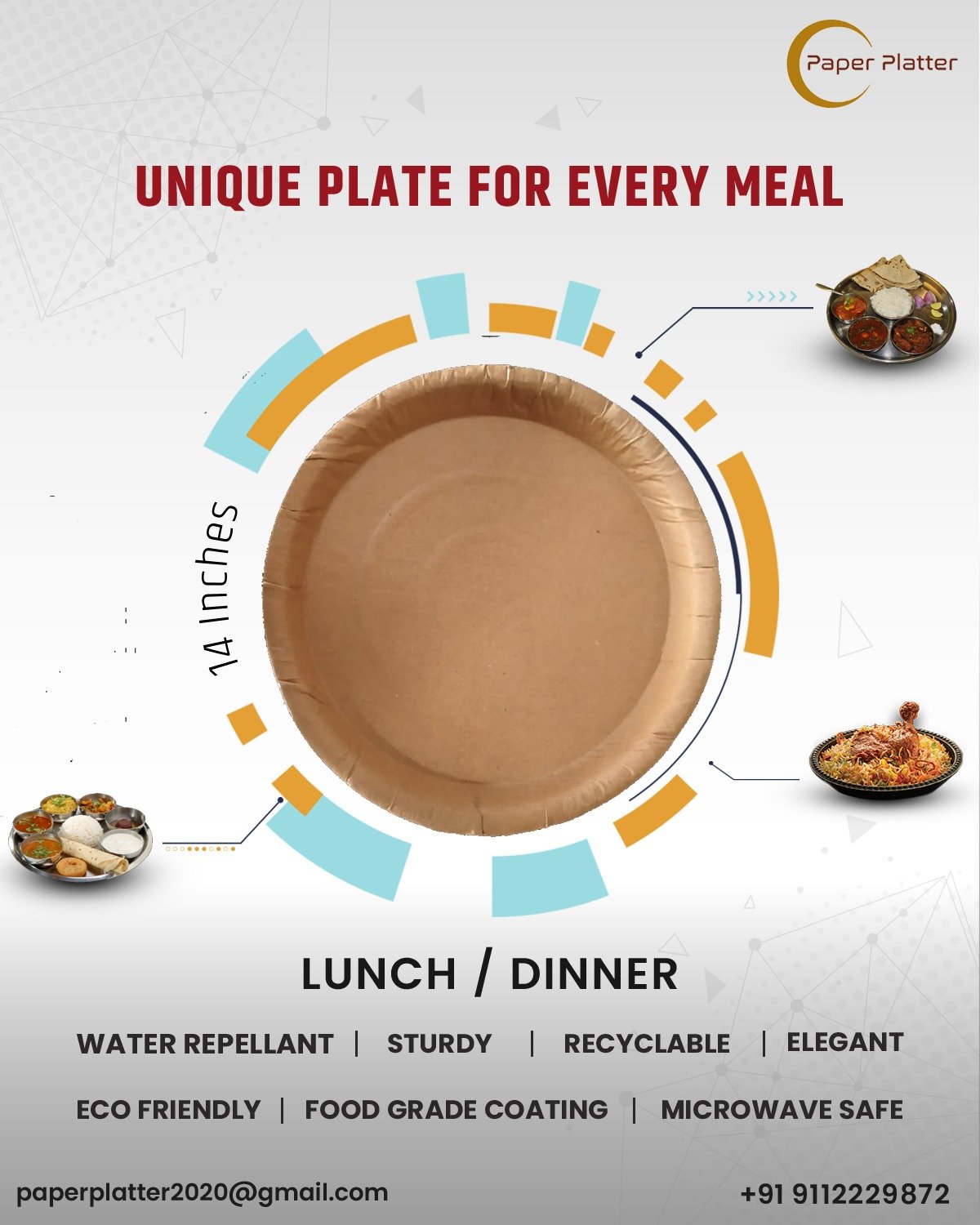  Lunch/Dinner Biodegradable, Compostable Round Plates Eco Plates PaPer Platter