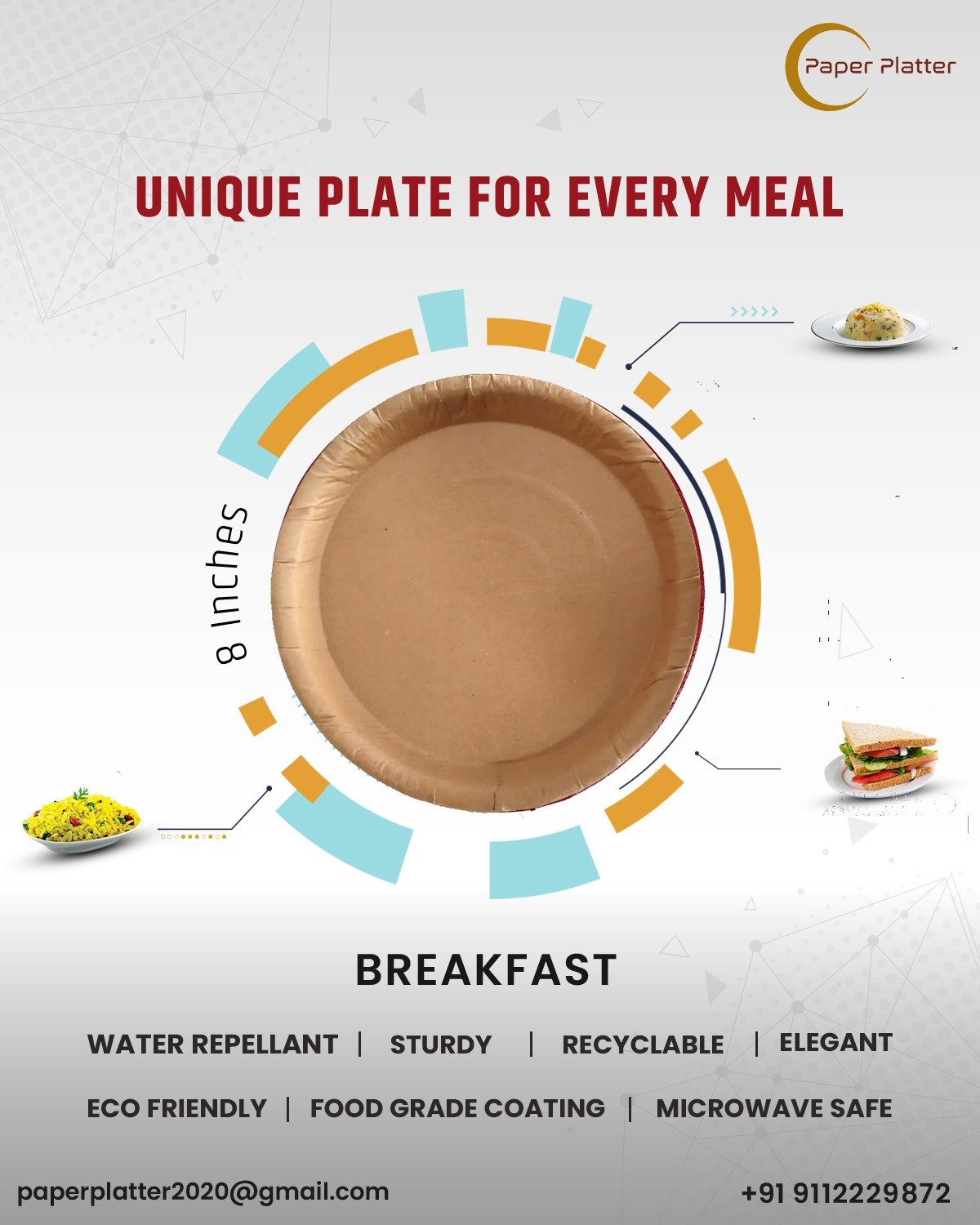 Breakfast Biodegradable, Compostable Round Plates Eco Plates PaPer Platter
